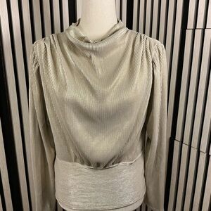 New Ann Taylor Metallic Cream Blouse, Sz M